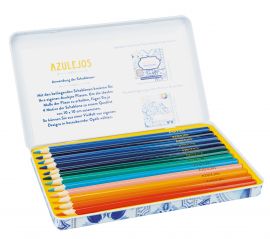 Azulejos Designdose mit 12 Premium-Buntstiften und 2 Schablonen Display, 8 Ex. 