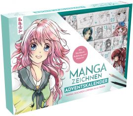 Manga zeichnen Adventskalender - Manga zeichnen lernen in 24 Tagen. Mit Anleitungsbuch, Workbook und Zeichenmaterial 